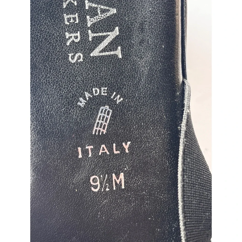 Italian Shoemakers Womens Black Wedge Sandals Beaded Elastic Straps Size 9.5